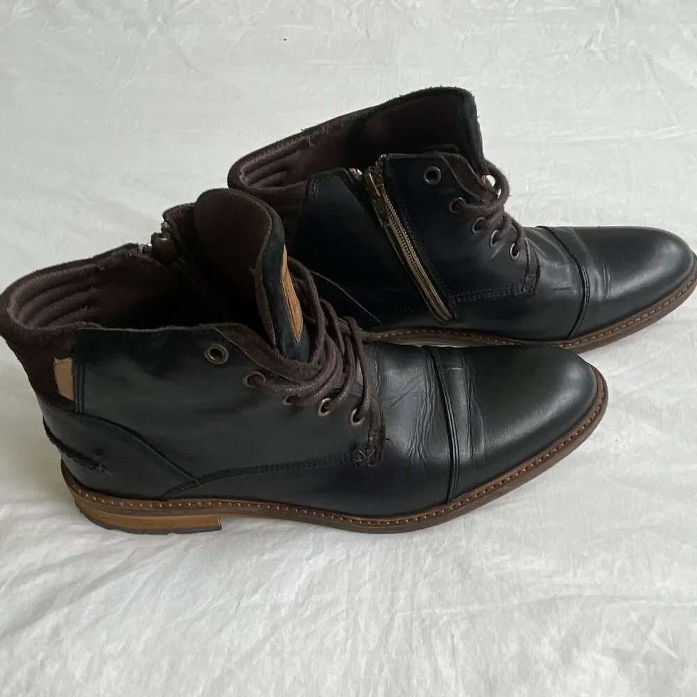 BullBoxer Holten Mens Leather Chukka Boots Black Lace Up Side Zip Size 12 EU 45